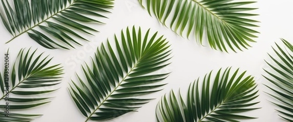 Fototapeta Lush Green Palm Leaves Isolated on White Background Ideal for Summer Themes and Text Placement with Ample Copy Space for Creativity