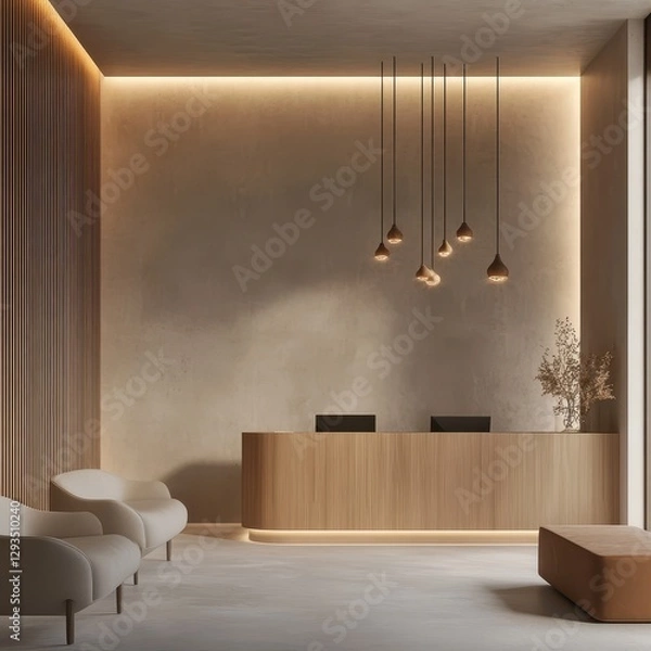 Fototapeta A modern minimalist reception area with clean lines and aesthetic appeal