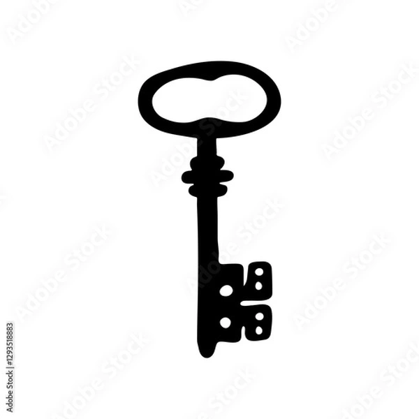 Obraz Antique hand-drawn key design. Vintage lock icon. Isolated black key silhouette 