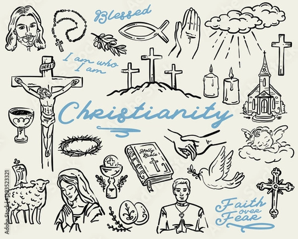 Fototapeta Christian, Catholic Hand Drawn Whimsical Set of vector illustrations, 
