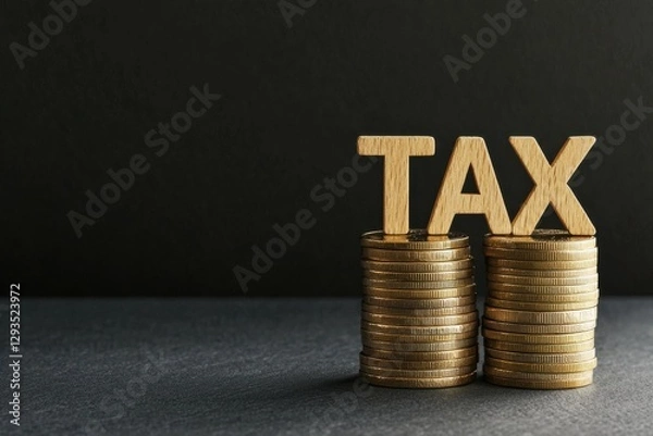 Fototapeta Tax impact on financial growth a visual representation of diminishing coin stacks