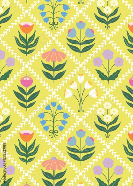 Fototapeta Seamless floral pattern, A bold and elegant botanical design perfect for textiles, wallpapers, and digital prints.
