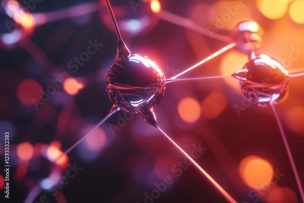 Obraz Glowing quantum particles forming an interconnected data network, cyber-inspired AI-driven visualization, futuristic abstract sci-fi theme, ultra-HD, photorealistic.