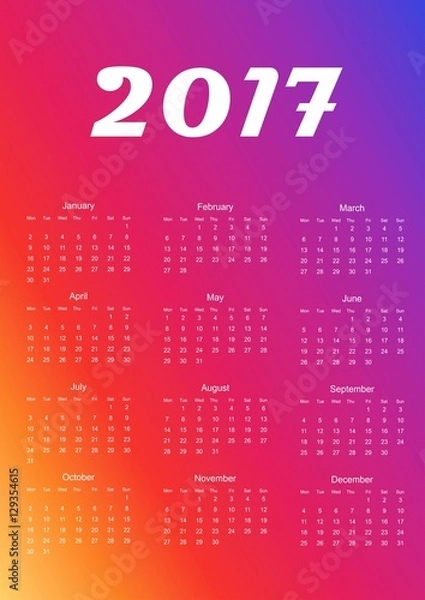 Fototapeta Calendar for 2017. Design element. Vector illustration.