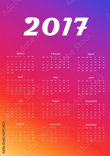 Fototapeta Calendar for 2017. Design element. Vector illustration.