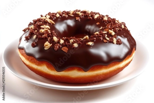 Obraz Chocolate-covered donut features glossy glaze and crunchy toppin