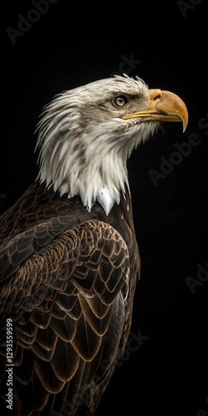 Fototapeta Bald eagle profile with detailed feathers.