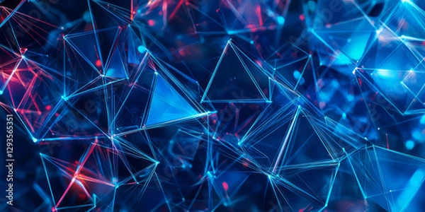 Fototapeta A visually captivating abstract background with dynamic, glowing triangular formations suspended in a deep cybernetic void. The neon reflections and precise geometry create a mesmerizing high-tech