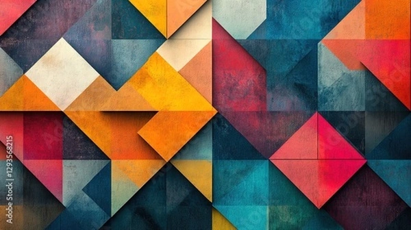 Obraz Abstract mosaic pattern with bright and muted colors in a mix of squares and triangles