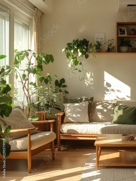 Obraz A sunny room containing plants and a sofa and chair