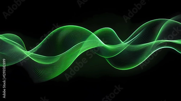 Fototapeta Flowing Green Waves on a Dark Background