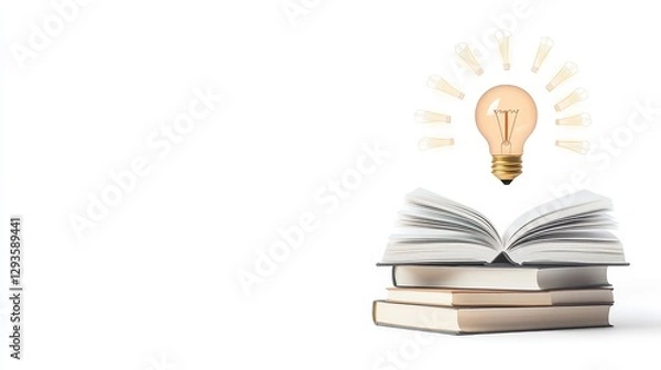 Fototapeta Open Book with Light Bulb Overhead Representing Ideas and Knowledge
