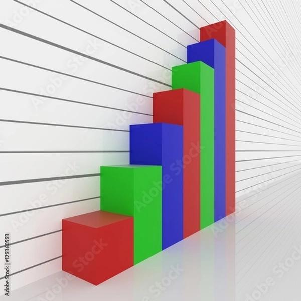 Obraz A 3D rendered graph with red, green and blue bars.