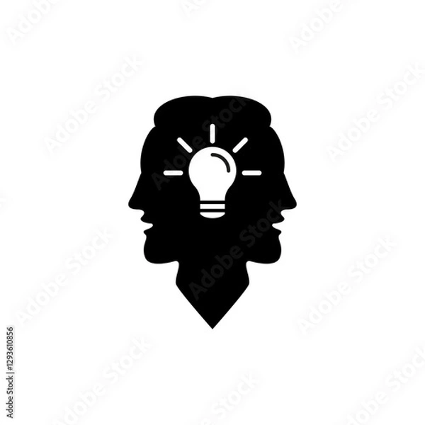 Fototapeta Silhouette of the head and faces of two men together with light bulb icon. Vector illustration.