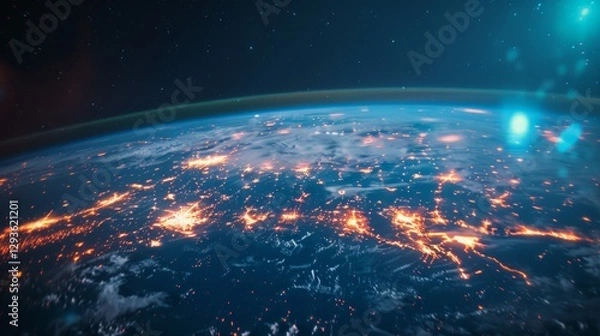 Fototapeta Global communication network concept, The planet earth at night with node connection