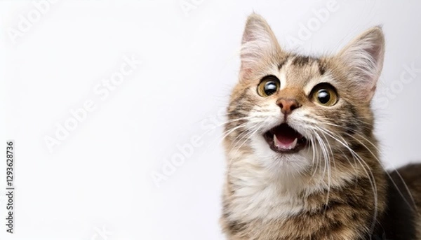 Fototapeta AIGenerated Image Contented Cat in Pristine White Backdrop, Radiating Joy and Tranquility with Vibrant Whites and Shadows, Perfect for Digital Art, Home Decor, or Design Inspiration