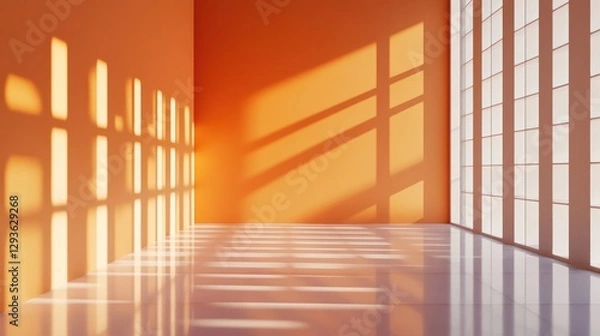Obraz Modern Orange Room with Sunlight and Shadows. Interior Design.  Possible Use Stock Photo