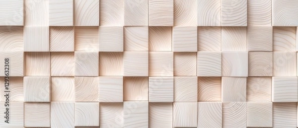 Fototapeta Wood Slat Background with Geometric Pattern Panels, Wooden blocks arranged in a textured pattern.