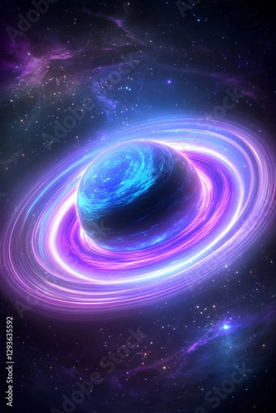Fototapeta Mesmerizing warp bubble distortion in space with gravitational ripples glowing ultraviolet rings and shimmering star dust against an obsidian black void  
