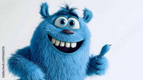 Fototapeta A blue monster with a big smile on its face