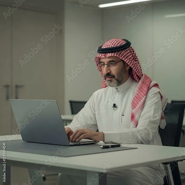 Obraz arab saudi man working on laptop computer