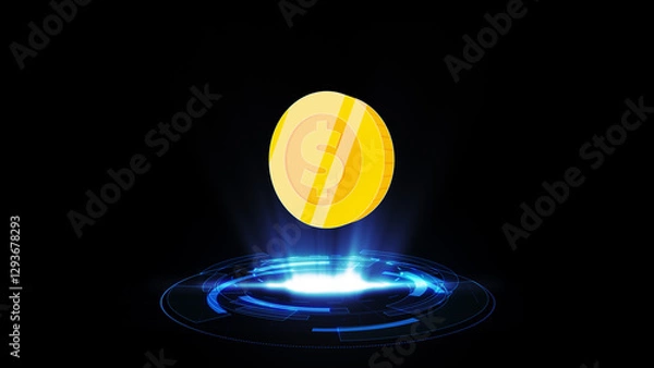 Fototapeta 2D Coin Rotation Hologram Hud Background