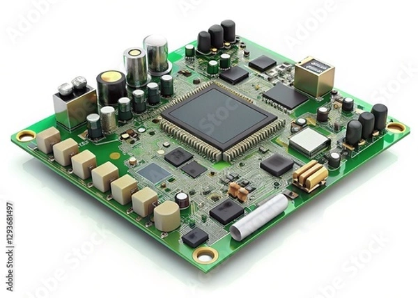 Fototapeta Realistic 3D Encoder Circuit Board Component Isolated on White Background