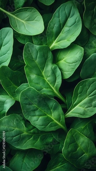 Fototapeta Fresh arugula leaves create a rich green texture resting on grass in a natural setting