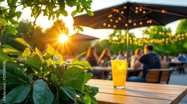 Obraz Sunset Drinks at Outdoor Patio Cafe