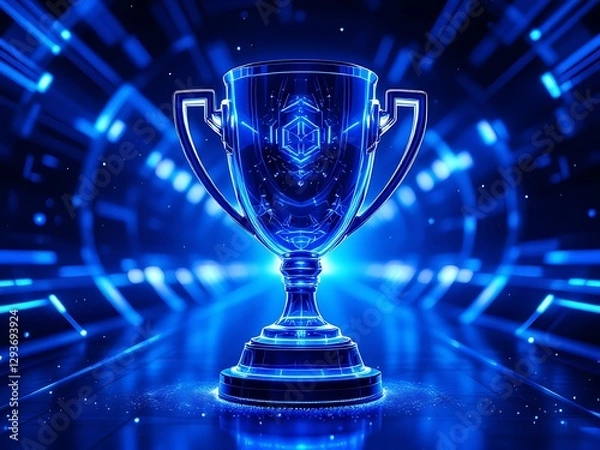 Obraz Futuristic Trophy Cup Victory Symbol of Achievement in Glowing Blue Digital Environment