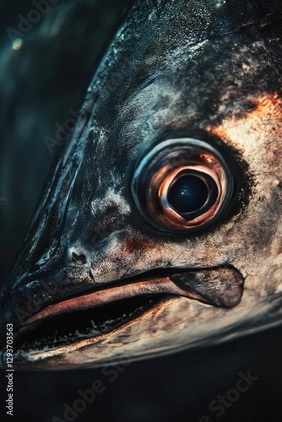 Fototapeta A close-up shot of a fish's eye on a dark background