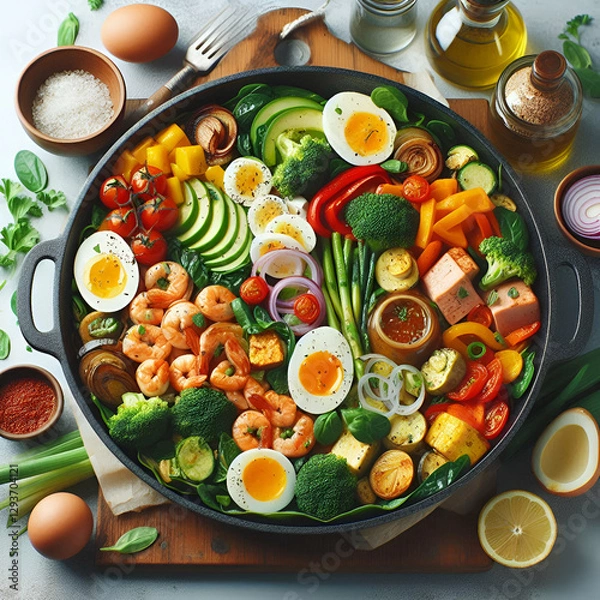 Obraz pasta with vegetables and meat