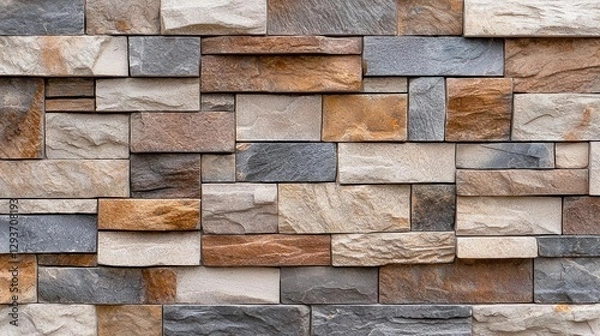 Fototapeta Textured stone wall with a mix of colors and patterns, white isolated background.