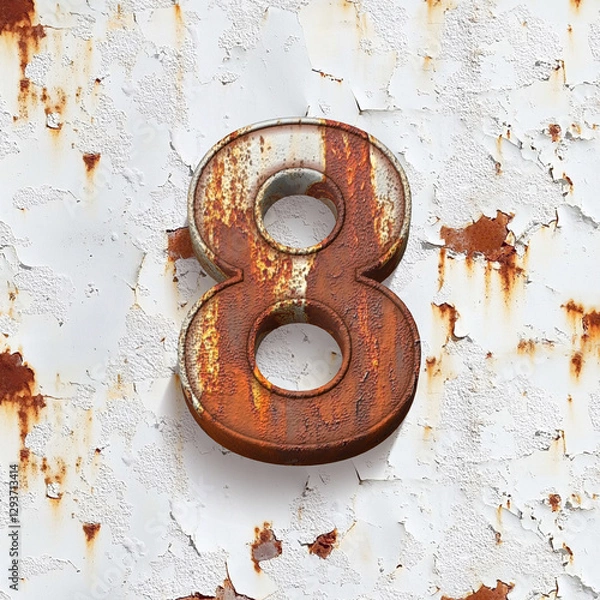 Obraz set of rusty 3d numbers, 3d illustration, eight
