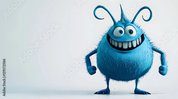 Obraz A blue monster with a big smile on its face