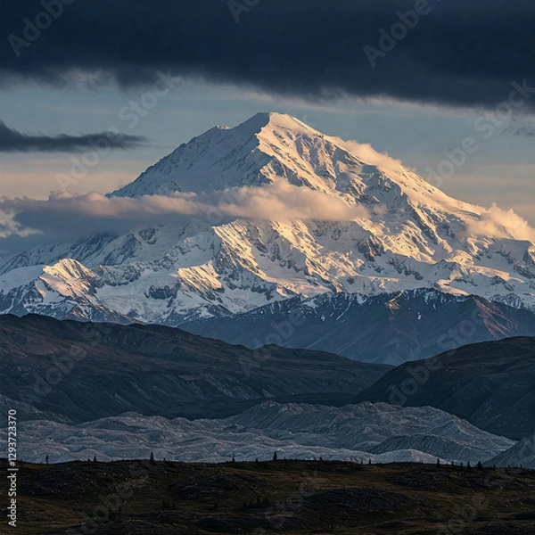Fototapeta mountain with blue sky. untouched splendor of Denali National Park in Alaska featuring majestic Denali mountain expansive feeling of excitement and respect evoked by this.