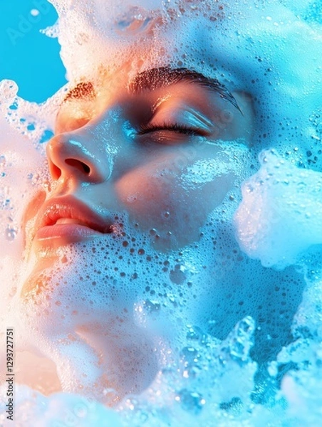 Fototapeta Serene Spa: European Woman with Foam, Soft Lighting