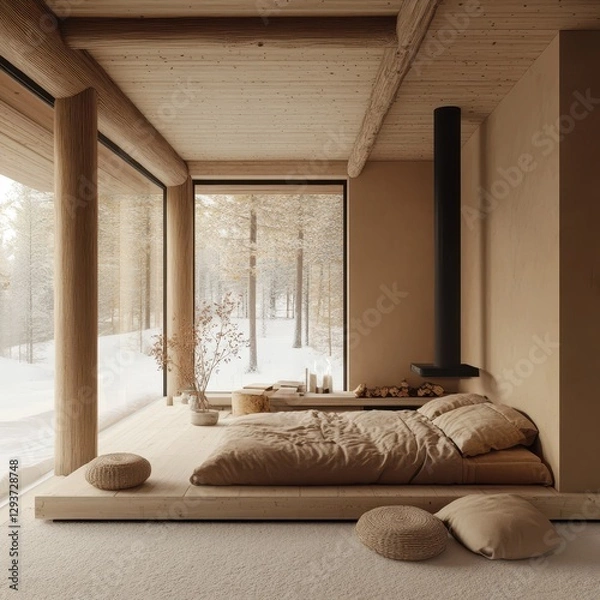 Fototapeta A comfortable winter home provides an inviting and warm atmosphere