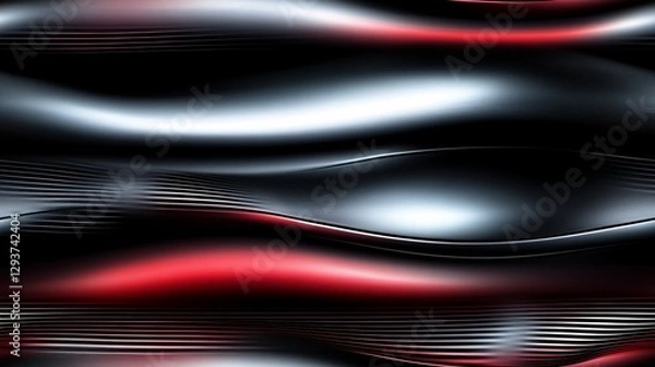 Fototapeta Seamless Sci-Fi Inspired Metallic Background with Titanium Waves and Iridescent Reflections in Blue and Silver.