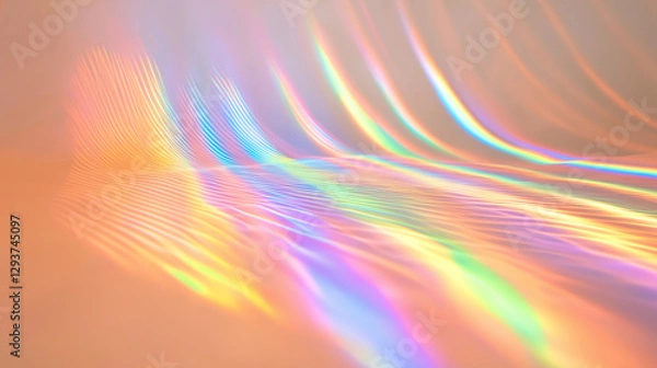 Fototapeta Soft holographic light reflections on a shimmering surface. Dreamy abstract background for luxury branding, creative design, and elegant product presentation.