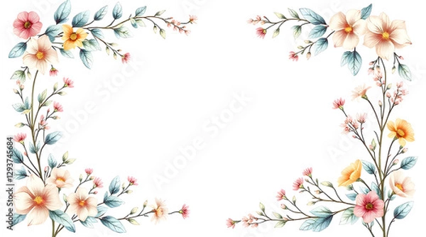 Fototapeta Botanical Wedding Invitation Border with Elegant Florals