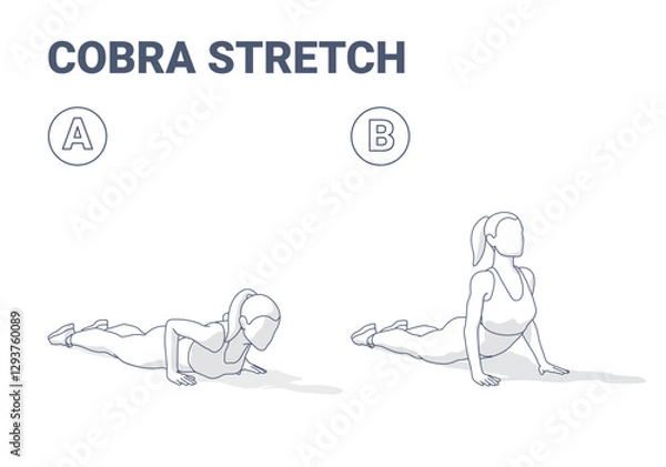 Fototapeta Cobra Stretch Bhujangasana Step-by-Step Exercise Guide Black and White Illustration