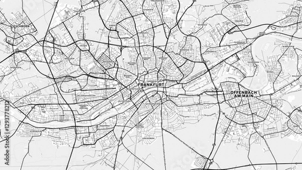 Fototapeta Minimalist Frankfurt am Main Street Map with Labels and Neighborhoods