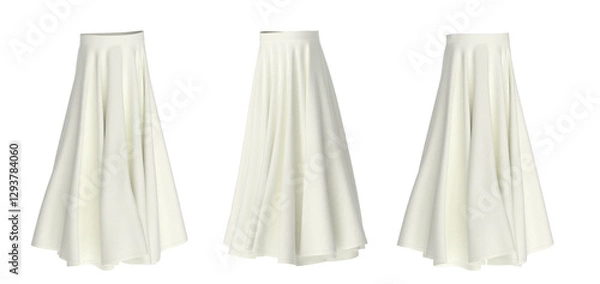 Fototapeta Long White Skirt Mockup Front Back 3 4 Side Views