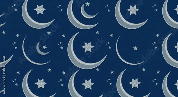 Fototapeta Repeating motif of crescent moons and stars in a rhythmic Ramadan design