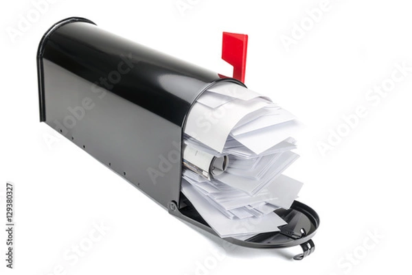 Fototapeta Black Mailbox with Isolated on White Background.
