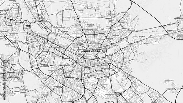 Fototapeta Minimalist Nurnberg Street Map with Labels and Neighborhoods