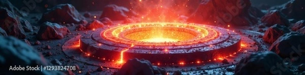 Fototapeta Massive reactor core, glowing energy conduits processing temporal debris ,  core,  energy