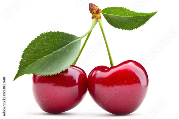 Fototapeta Delicious red cherry cut out isolated on white background