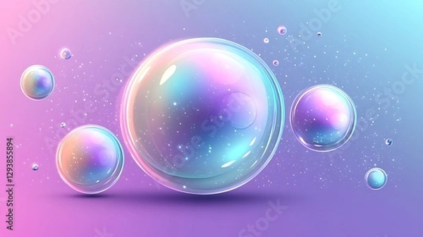 Fototapeta Iridescent Bubbles Floating in a Pastel Space